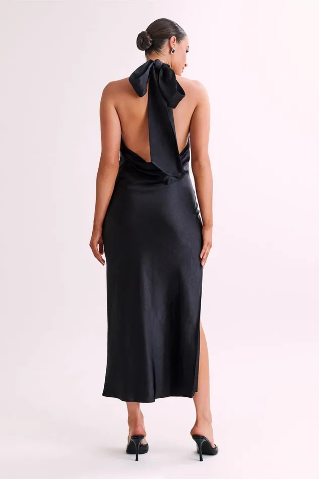 Women Meshki Dresses Paulette Satin Midi Dress With Bow 8211 Black