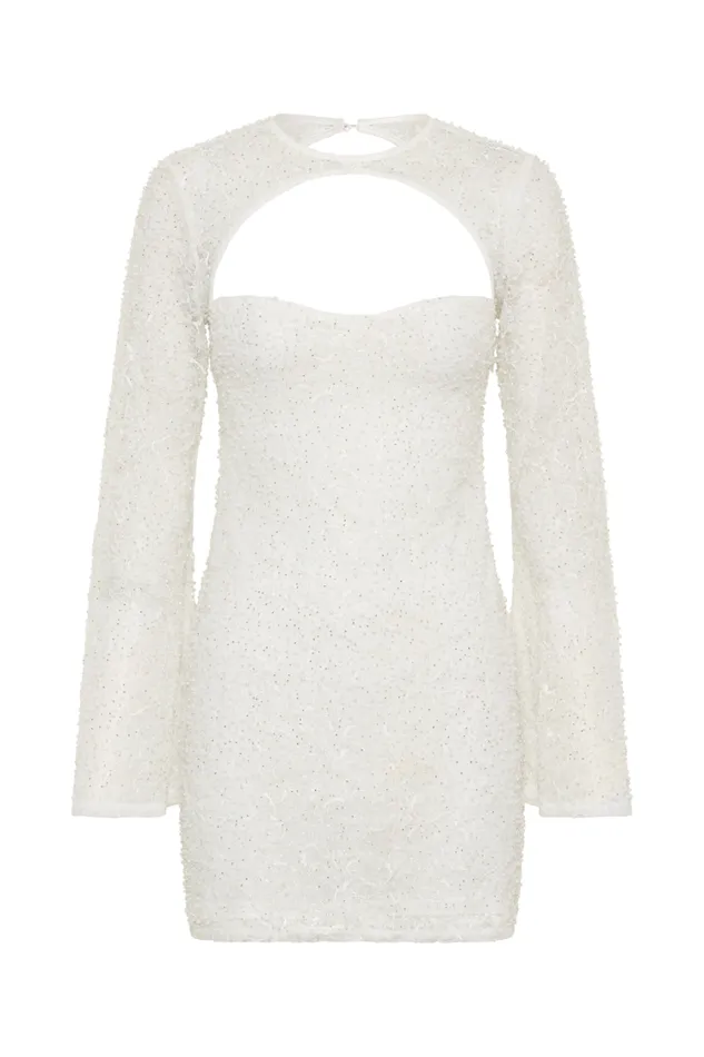 Women Meshki Dresses Paxton Pearl Beaded Mini Dress 8211 White