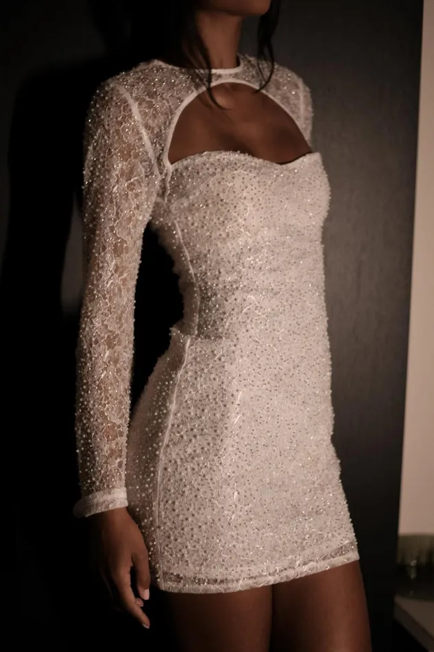 Women Meshki Dresses Paxton Pearl Beaded Mini Dress 8211 White