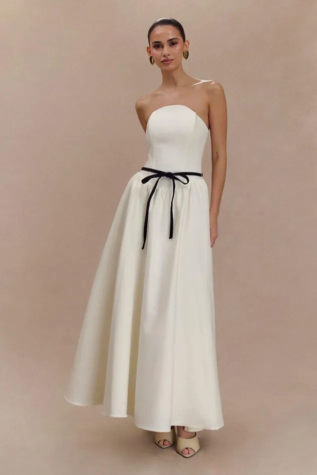 Women Meshki Dresses Penny Strapless Contrast Midi Dress 8211 Ivory and Burgundy