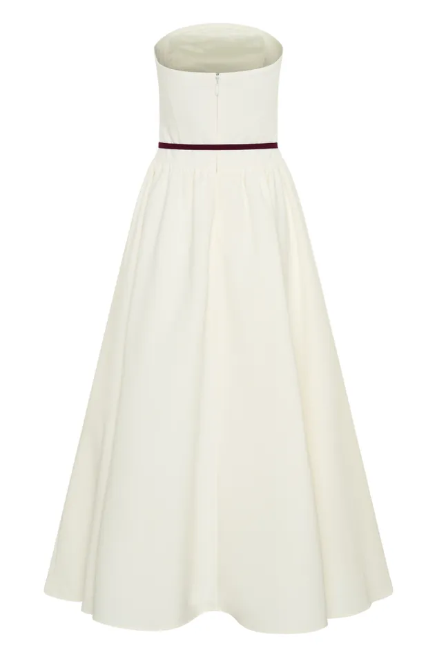Women Meshki Dresses Penny Strapless Contrast Midi Dress 8211 Ivory and Burgundy