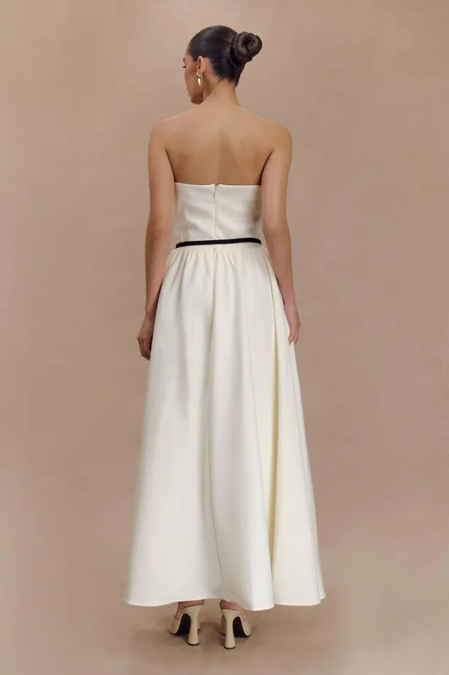 Women Meshki Dresses Penny Strapless Contrast Midi Dress 8211 Ivory and Burgundy