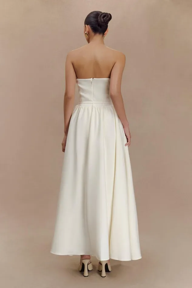 Women Meshki Dresses Penny Strapless Contrast Midi Dress 8211 Ivory and Burgundy