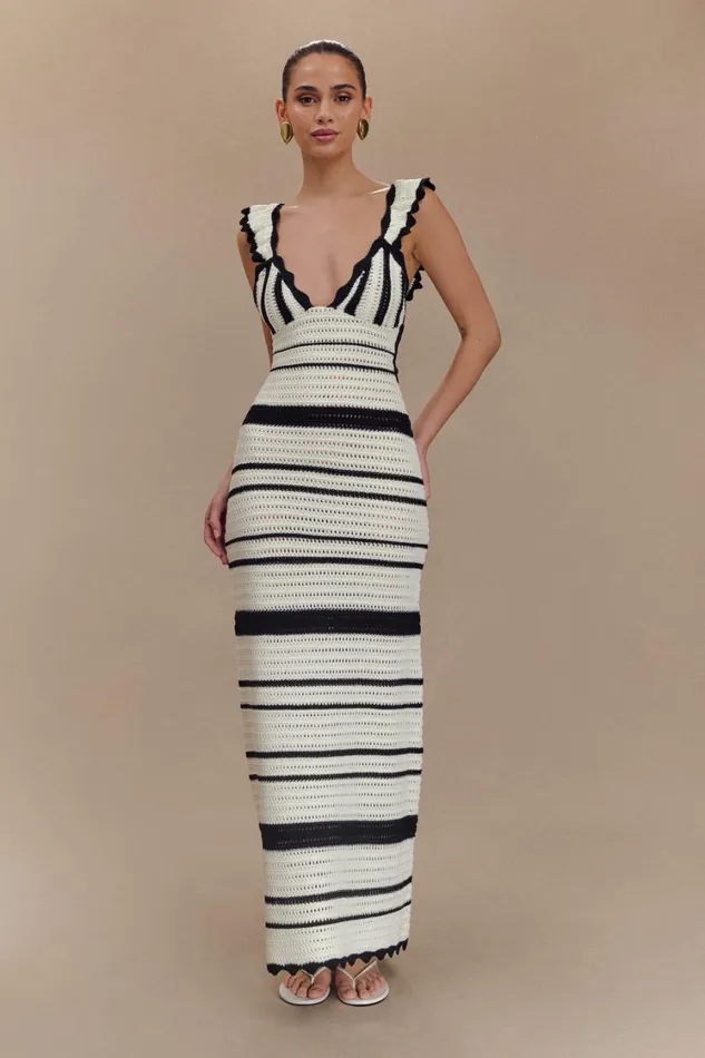 Women Meshki Dresses Perpetua Knit Contrast Maxi Dress 8211 Black And White