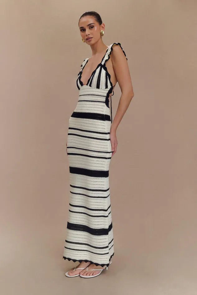 Women Meshki Dresses Perpetua Knit Contrast Maxi Dress 8211 Black And White