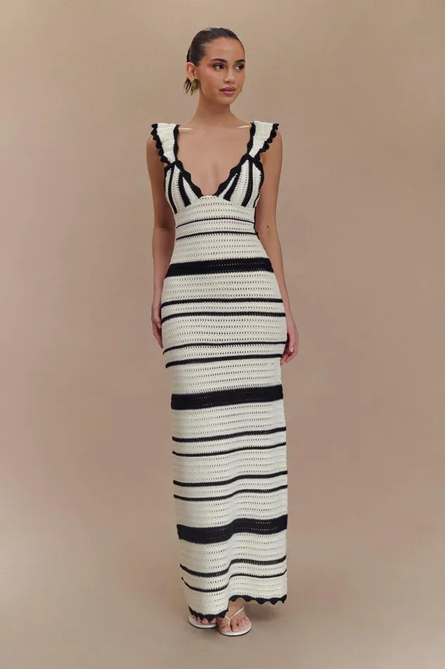 Women Meshki Dresses Perpetua Knit Contrast Maxi Dress 8211 Black And White