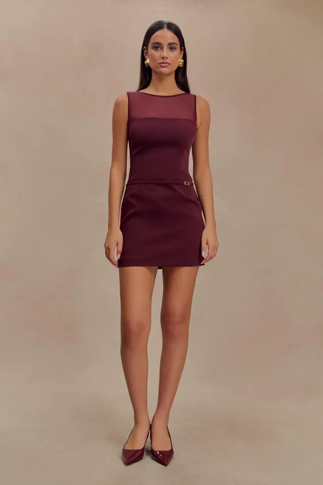 Women Meshki Dresses Posie Suiting Belted Mini Dress 8211 Mahogany