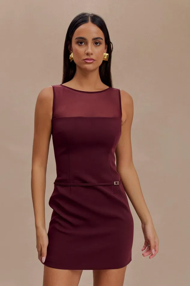 Women Meshki Dresses Posie Suiting Belted Mini Dress 8211 Mahogany