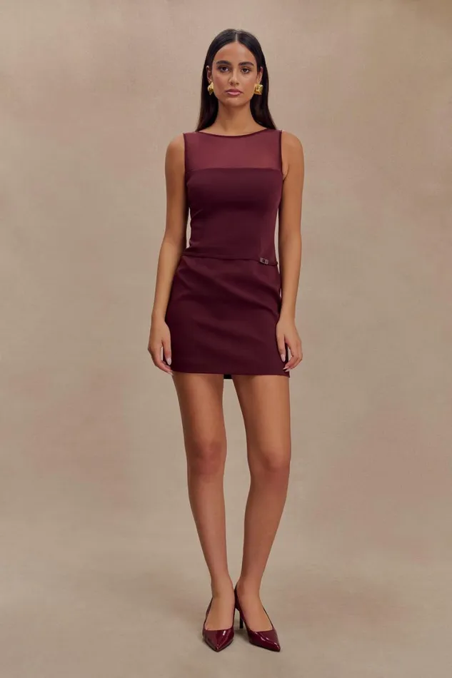 Women Meshki Dresses Posie Suiting Belted Mini Dress 8211 Mahogany