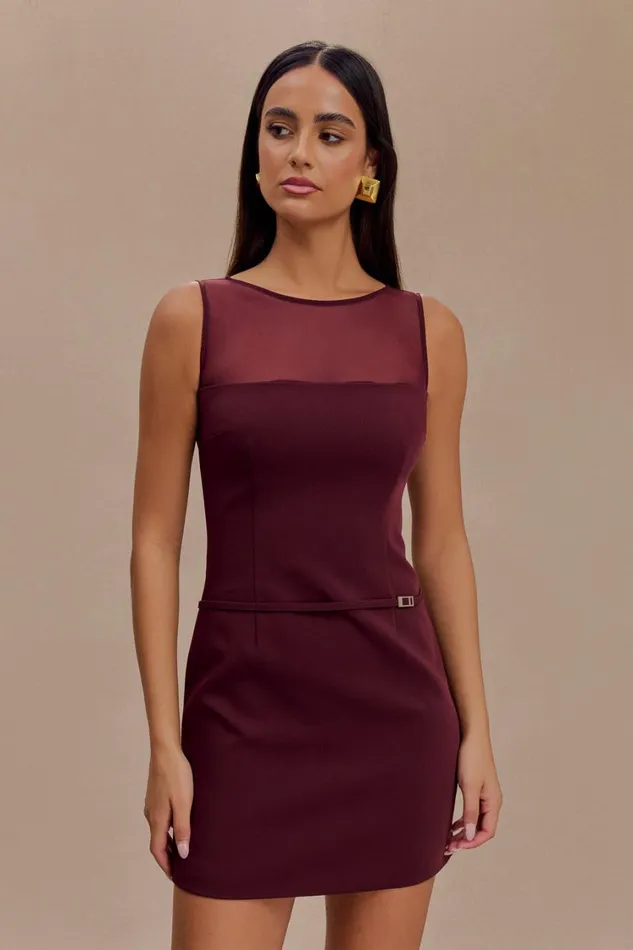 Women Meshki Dresses Posie Suiting Belted Mini Dress 8211 Mahogany