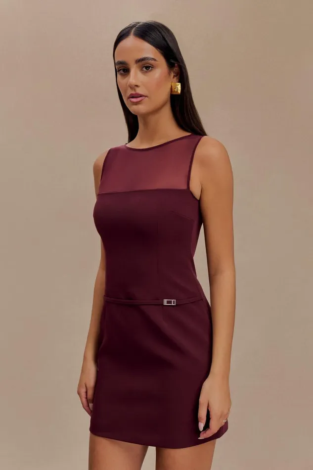 Women Meshki Dresses Posie Suiting Belted Mini Dress 8211 Mahogany