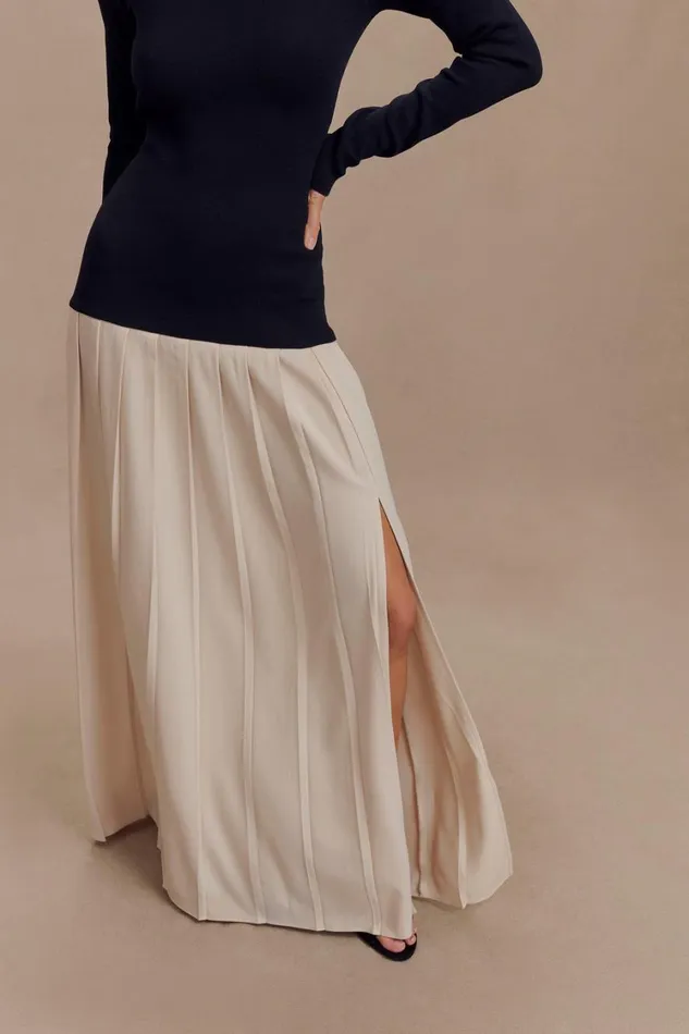 Women Meshki Dresses Presley Contrast Knit Off Shoulder Maxi Dress 8211 Navy And Cream