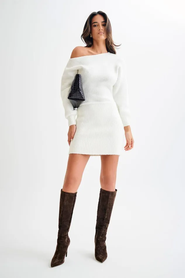 Women Meshki Dresses Rafferty Boat Neck Knit Mini Dress 8211 Ivory