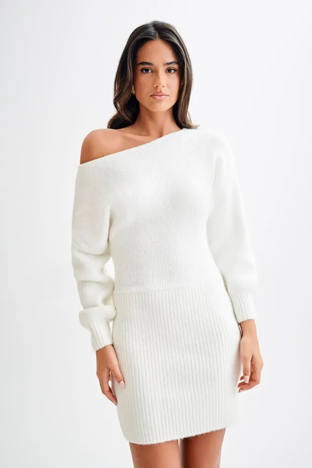 Women Meshki Dresses Rafferty Boat Neck Knit Mini Dress 8211 Ivory