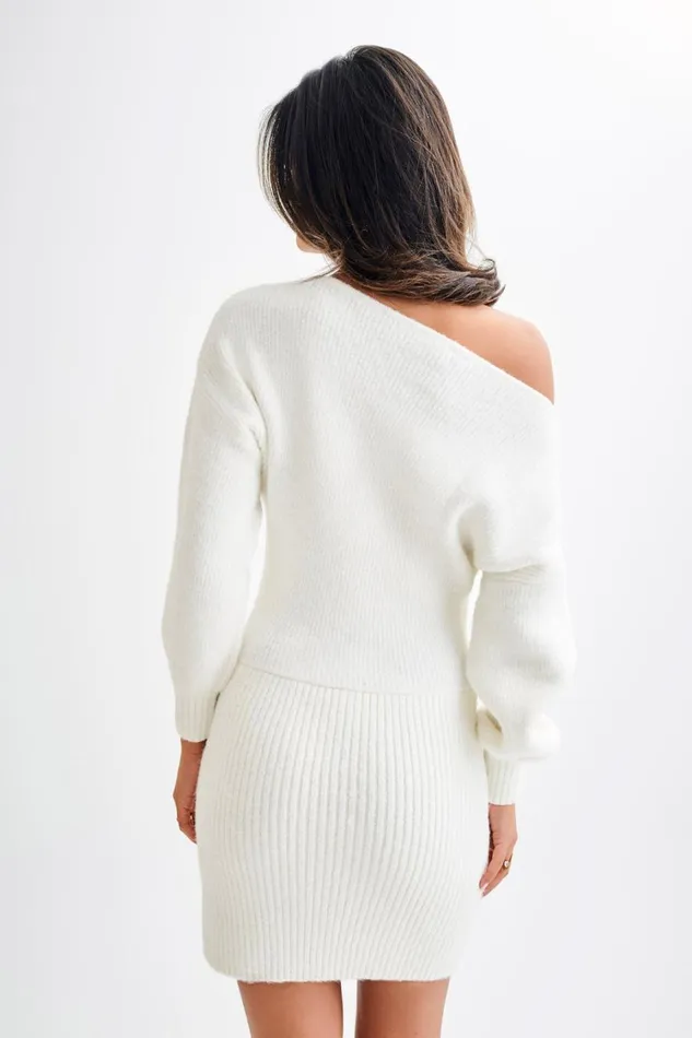 Women Meshki Dresses Rafferty Boat Neck Knit Mini Dress 8211 Ivory