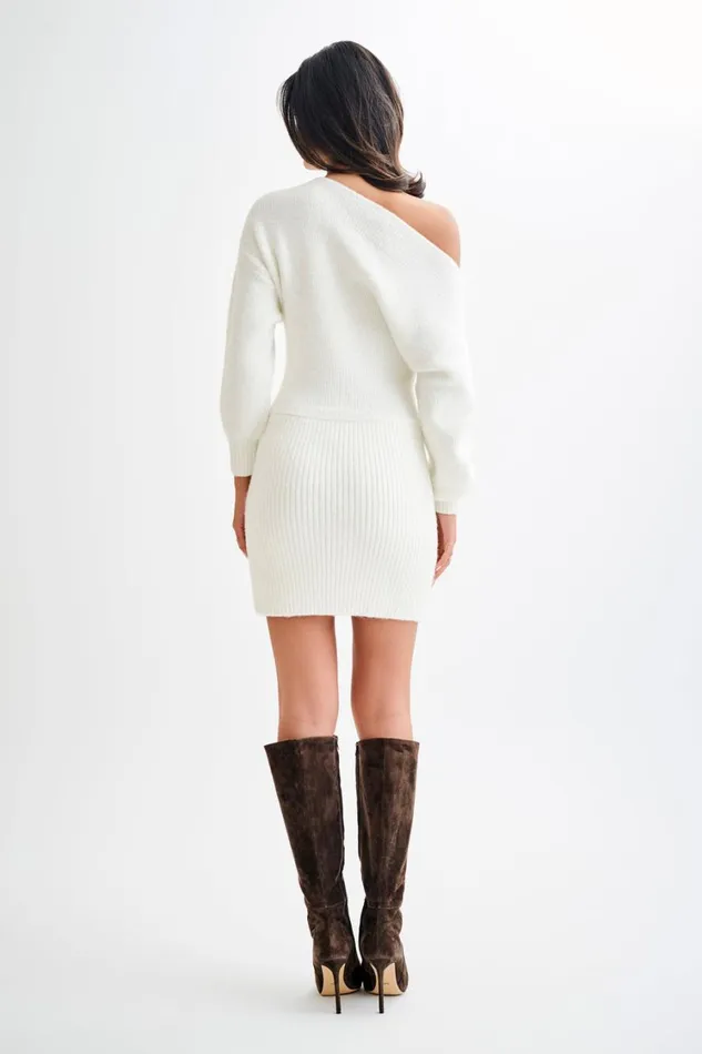 Women Meshki Dresses Rafferty Boat Neck Knit Mini Dress 8211 Ivory