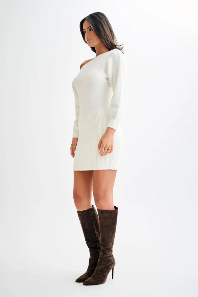 Women Meshki Dresses Rafferty Boat Neck Knit Mini Dress 8211 Ivory