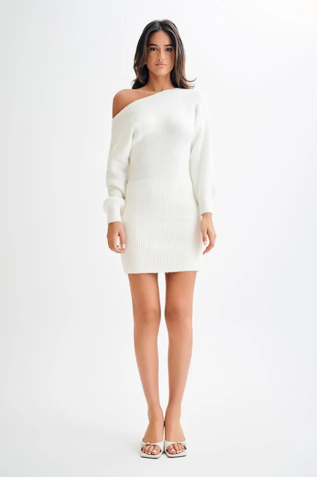 Women Meshki Dresses Rafferty Boat Neck Knit Mini Dress 8211 Ivory