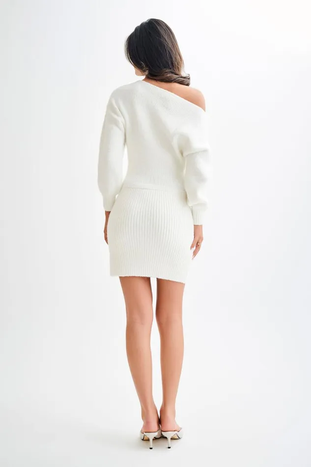 Women Meshki Dresses Rafferty Boat Neck Knit Mini Dress 8211 Ivory