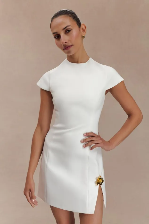 Women Meshki Dresses Remi Suiting Mini Dress With Floral Hardware 8211 White