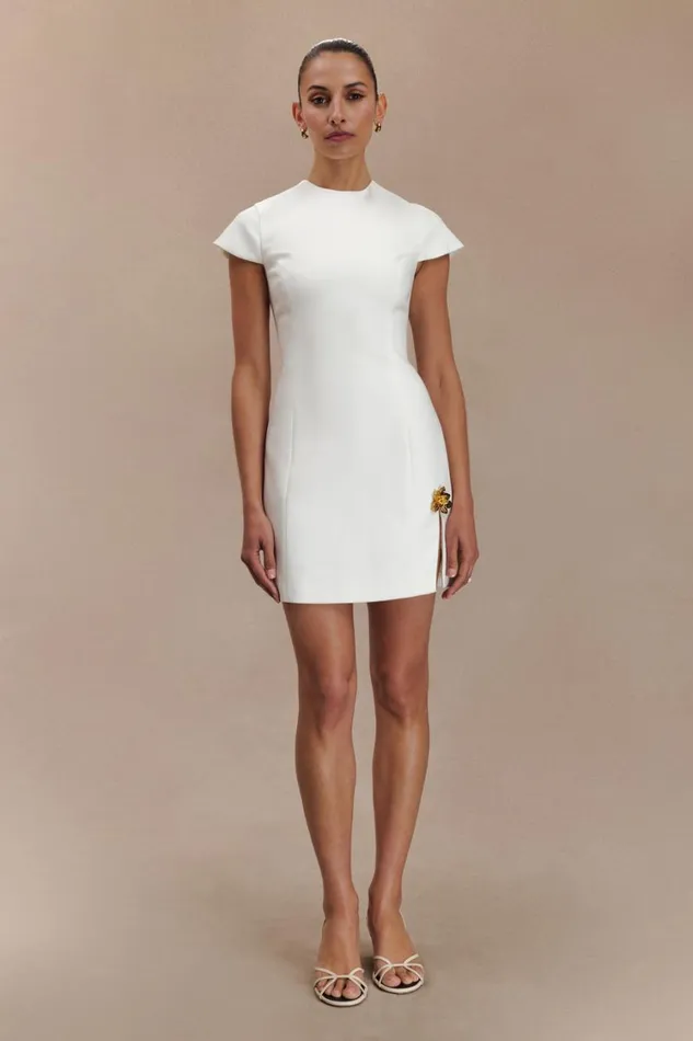 Women Meshki Dresses Remi Suiting Mini Dress With Floral Hardware 8211 White