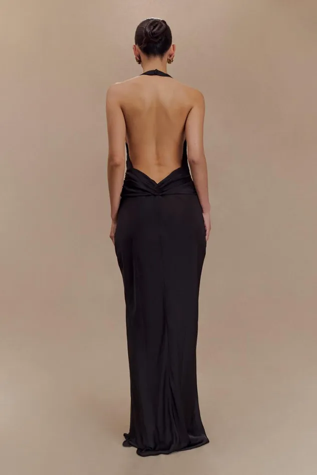 Women Meshki Dresses Rinna Satin Halter Maxi Dress 8211 Black
