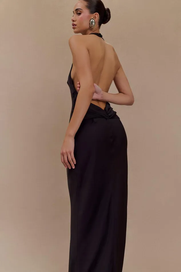Women Meshki Dresses Rinna Satin Halter Maxi Dress 8211 Black