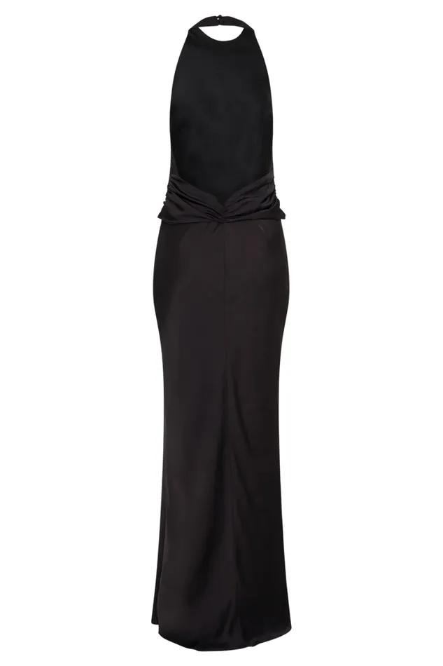 Women Meshki Dresses Rinna Satin Halter Maxi Dress 8211 Black