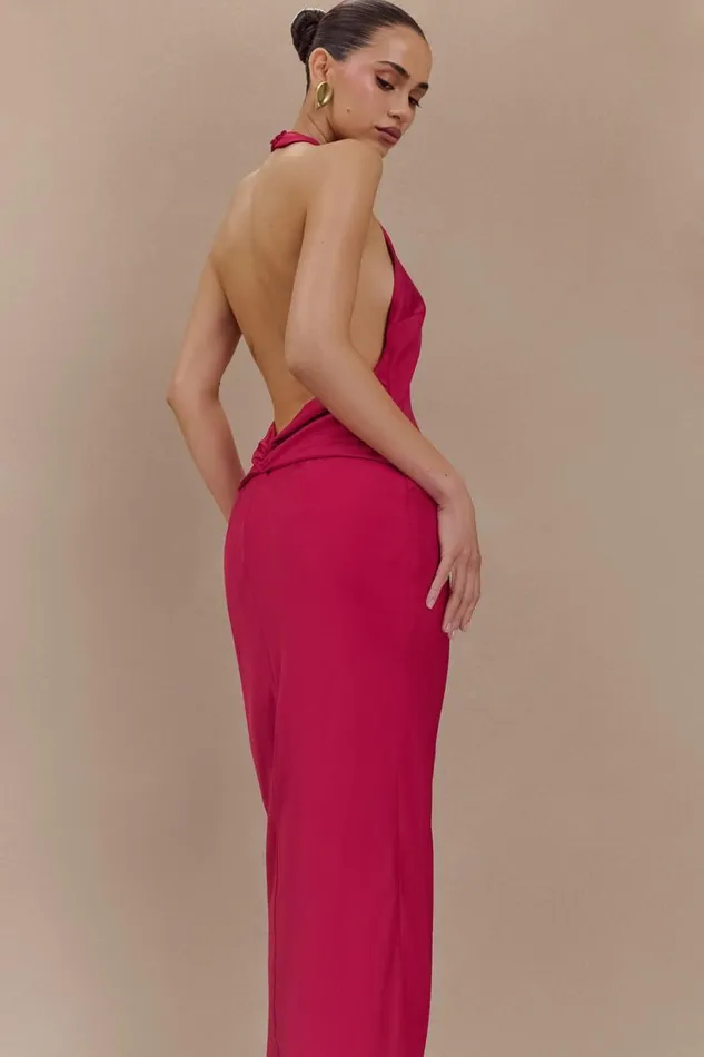 Women Meshki Dresses Rinna Satin Halter Maxi Dress 8211 Pink Cherry