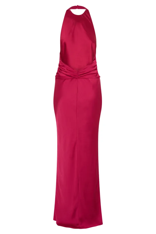 Women Meshki Dresses Rinna Satin Halter Maxi Dress 8211 Pink Cherry
