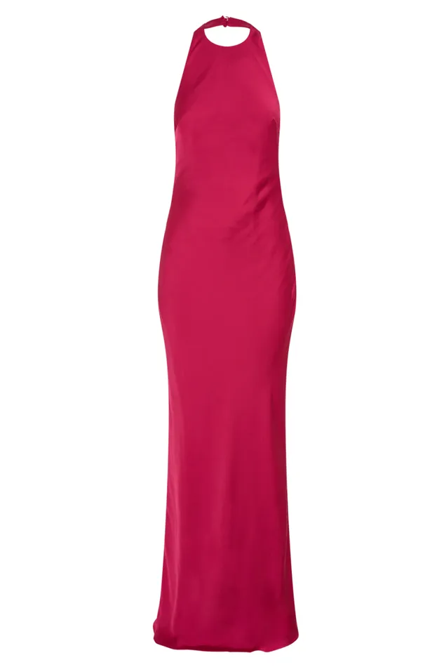 Women Meshki Dresses Rinna Satin Halter Maxi Dress 8211 Pink Cherry