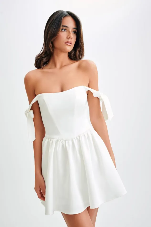 Women Meshki Dresses Rita Satin Mini Dress With Bow Sleeves 8211 White