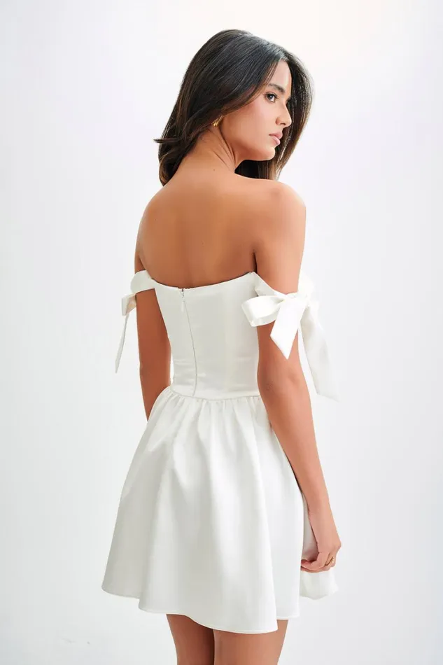 Women Meshki Dresses Rita Satin Mini Dress With Bow Sleeves 8211 White