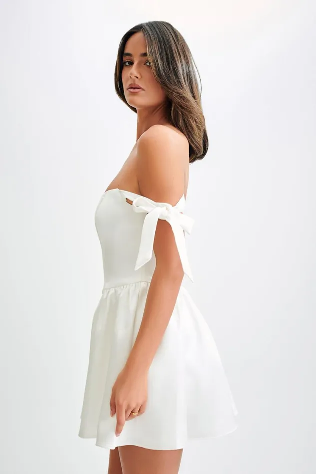Women Meshki Dresses Rita Satin Mini Dress With Bow Sleeves 8211 White
