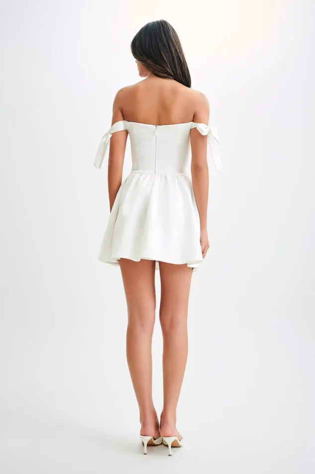 Women Meshki Dresses Rita Satin Mini Dress With Bow Sleeves 8211 White