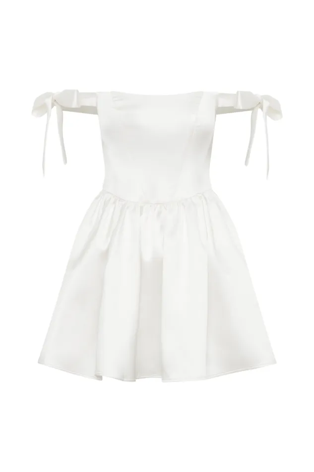 Women Meshki Dresses Rita Satin Mini Dress With Bow Sleeves 8211 White