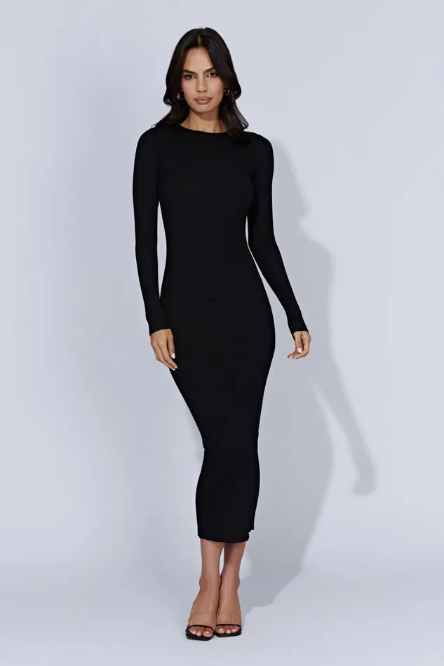 Women Meshki Dresses Rowen Long Sleeve Midi Dress 8211 Black
