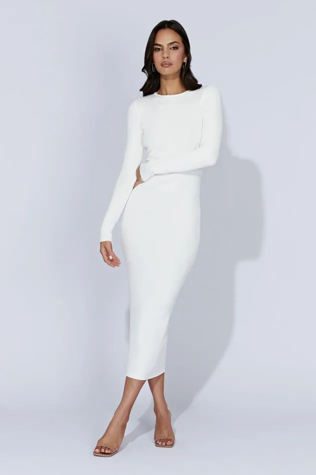 Women Meshki Dresses Rowen Long Sleeve Midi Dress 8211 White