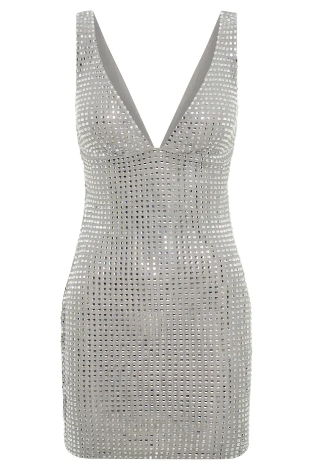 Women Meshki Dresses Ryann Mirrored Diamante Mini Dress 8211 Silver