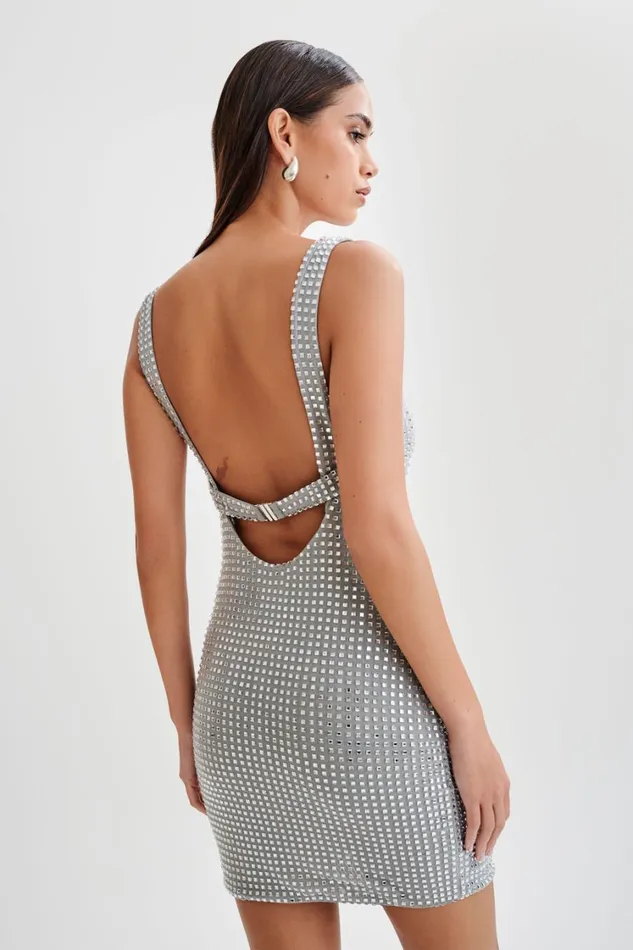 Women Meshki Dresses Ryann Mirrored Diamante Mini Dress 8211 Silver