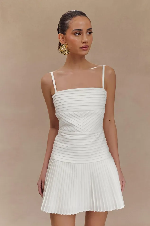 Women Meshki Dresses Rylee Multi Pleat Mini Dress 8211 White