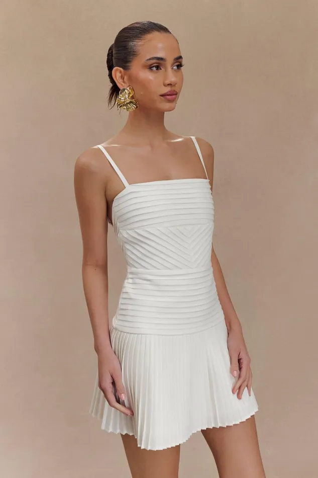 Women Meshki Dresses Rylee Multi Pleat Mini Dress 8211 White