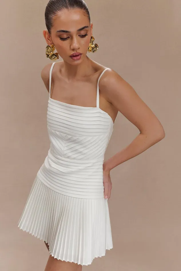 Women Meshki Dresses Rylee Multi Pleat Mini Dress 8211 White