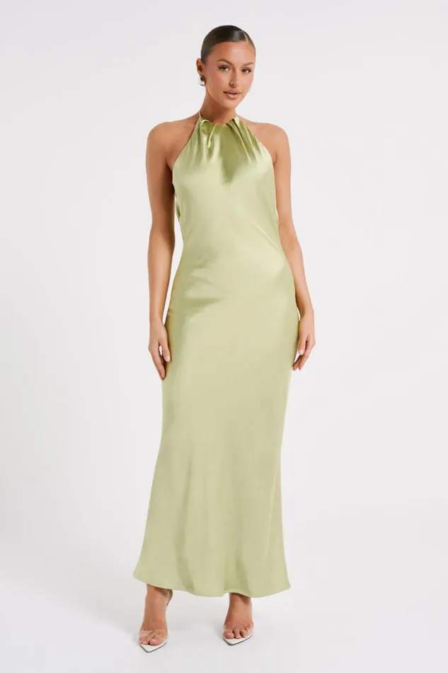 Women Meshki Dresses Sammy Satin Halter Maxi Dress 8211 Pistachio