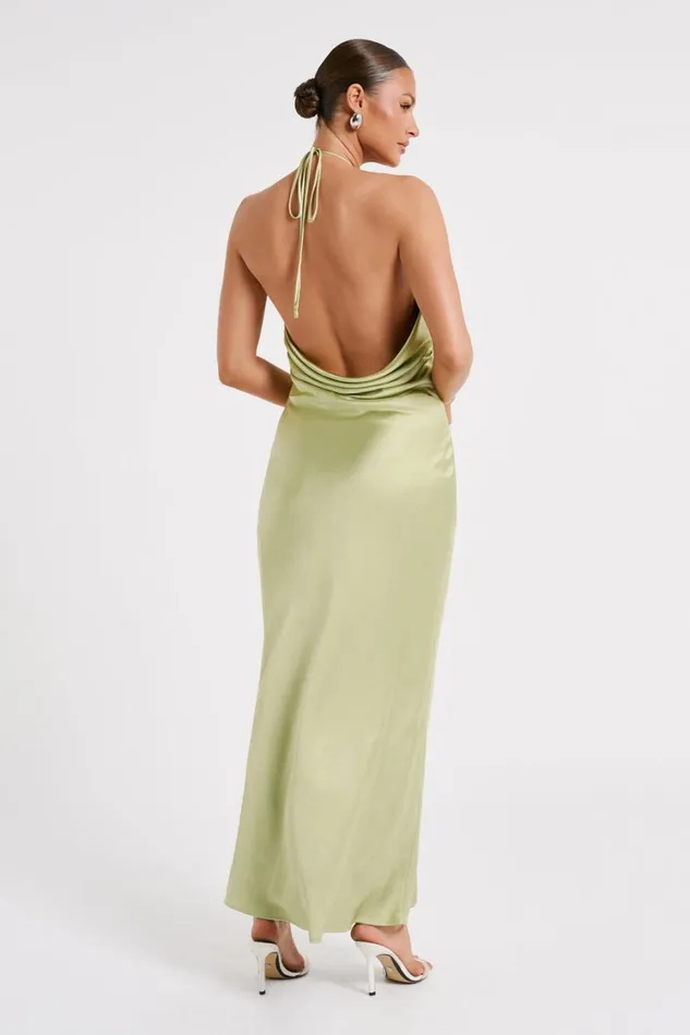 Women Meshki Dresses Sammy Satin Halter Maxi Dress 8211 Pistachio