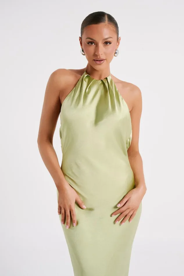 Women Meshki Dresses Sammy Satin Halter Maxi Dress 8211 Pistachio