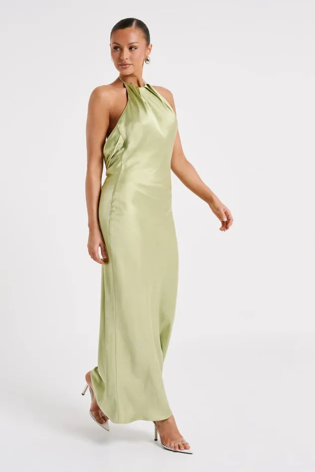 Women Meshki Dresses Sammy Satin Halter Maxi Dress 8211 Pistachio