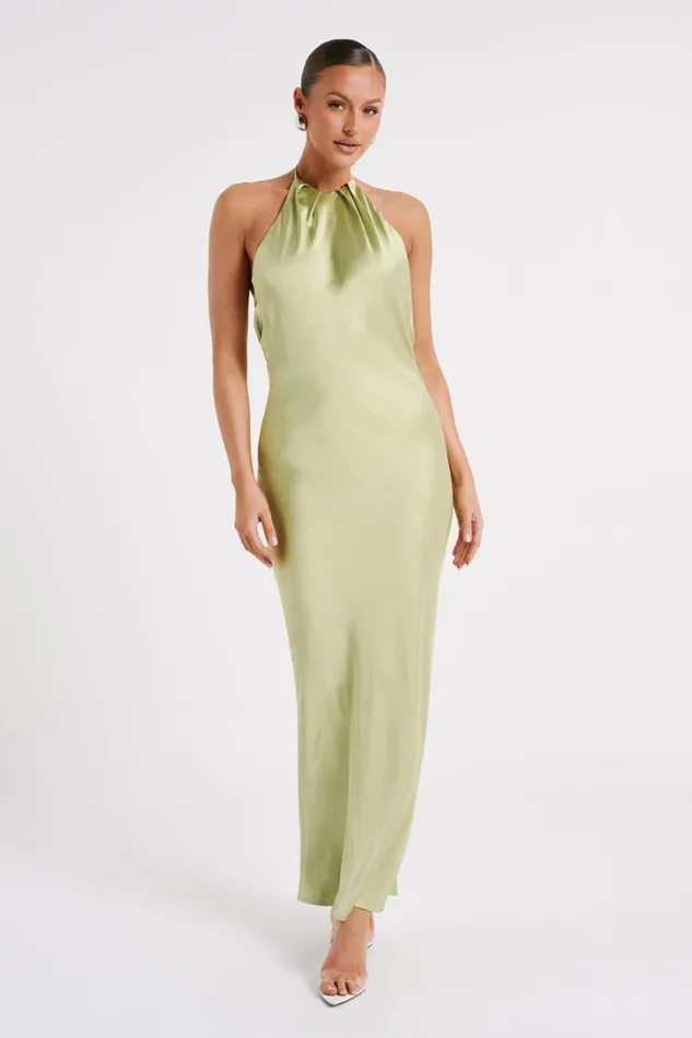 Women Meshki Dresses Sammy Satin Halter Maxi Dress 8211 Pistachio