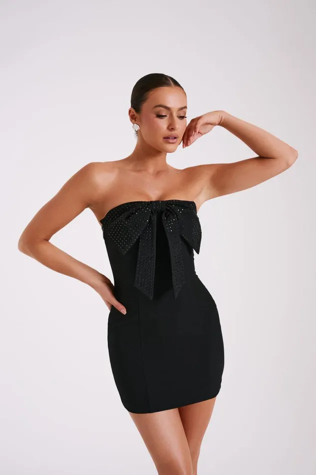 Women Meshki Dresses Saoirse Strapless Mini Dress With Diamante Bow 8211 Black