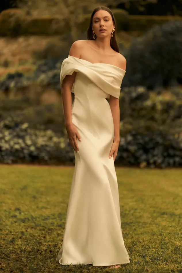 Women Meshki Dresses Saosire Satin Wedding Gown 8211 White
